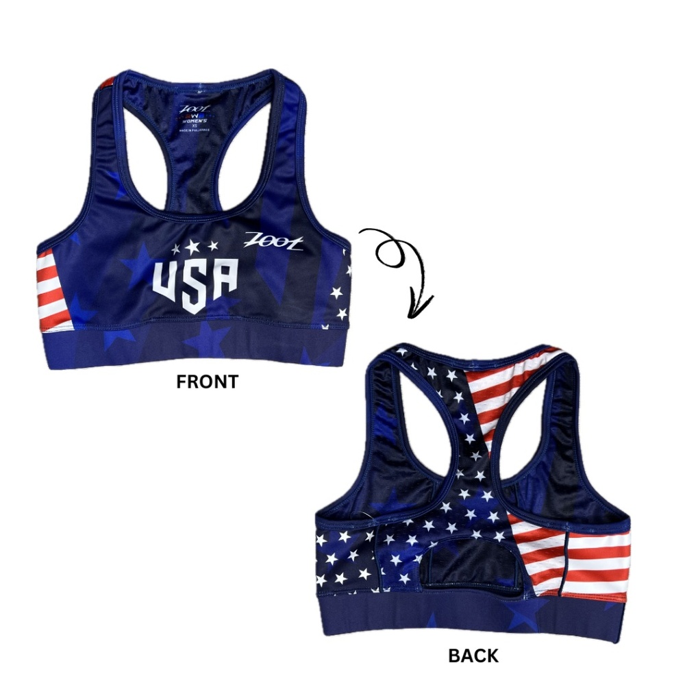 ZOOT Womens Ltd Run Bra RWB USA Red White Blue American Flag Sports Bra Size XS